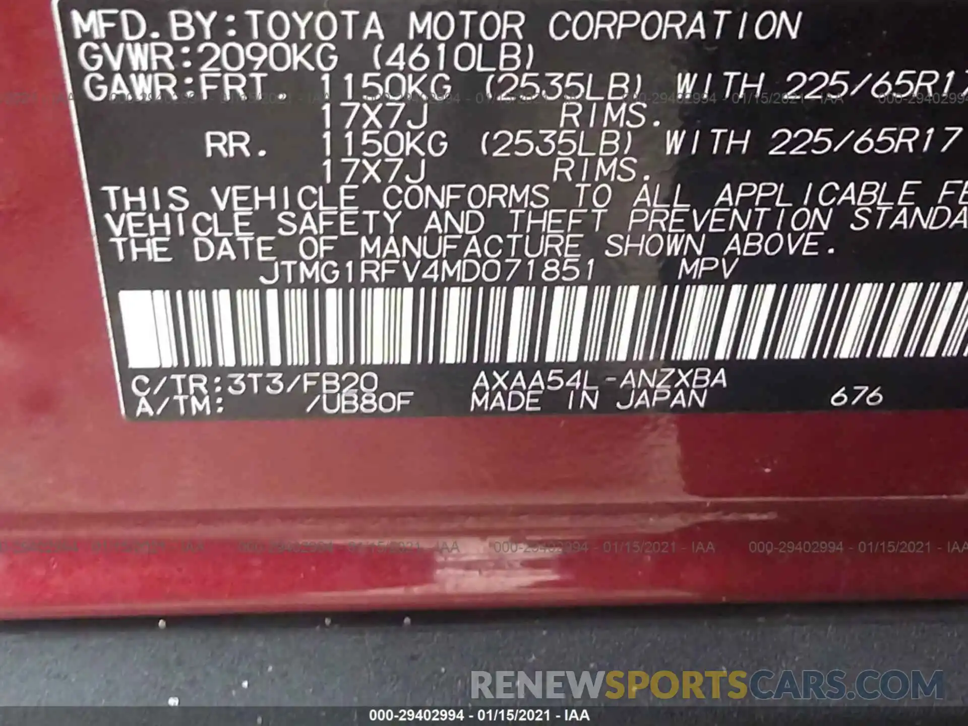 9 Фотография поврежденного автомобиля JTMG1RFV4MD071851 TOYOTA RAV4 2021