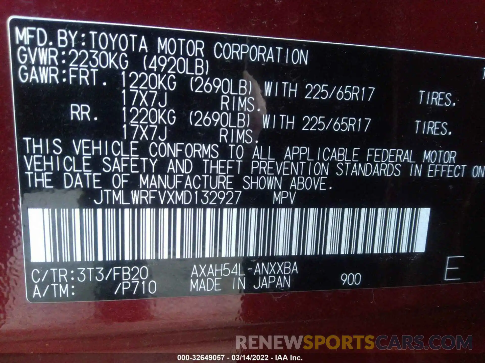 9 Фотография поврежденного автомобиля JTMLWRFVXMD132927 TOYOTA RAV4 2021