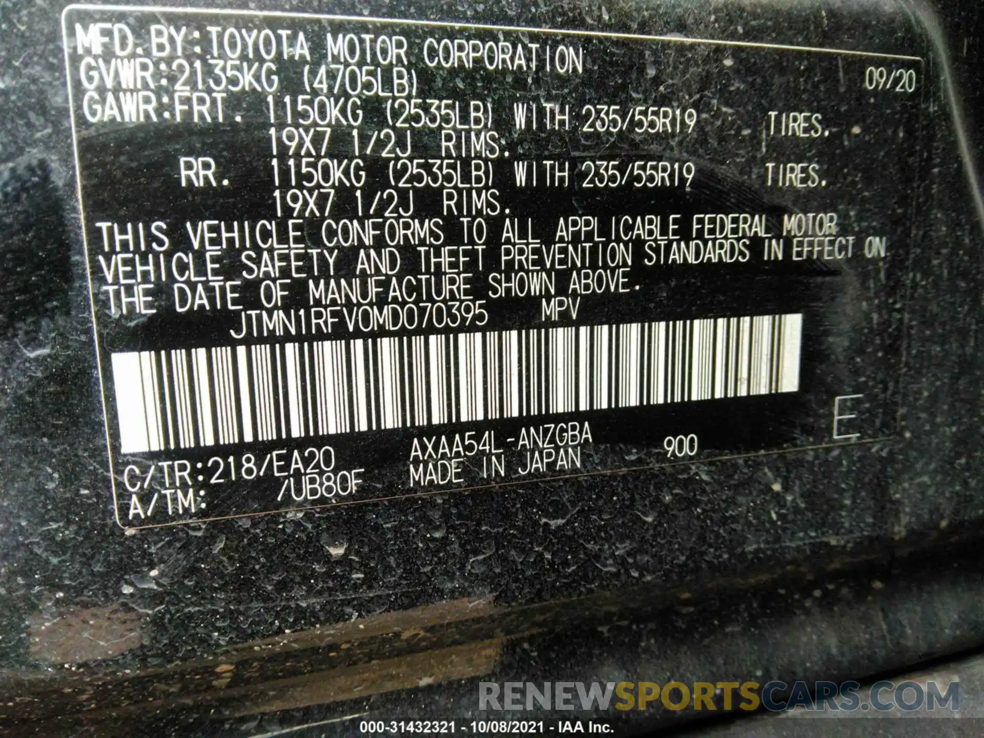 9 Фотография поврежденного автомобиля JTMN1RFV0MD070395 TOYOTA RAV4 2021