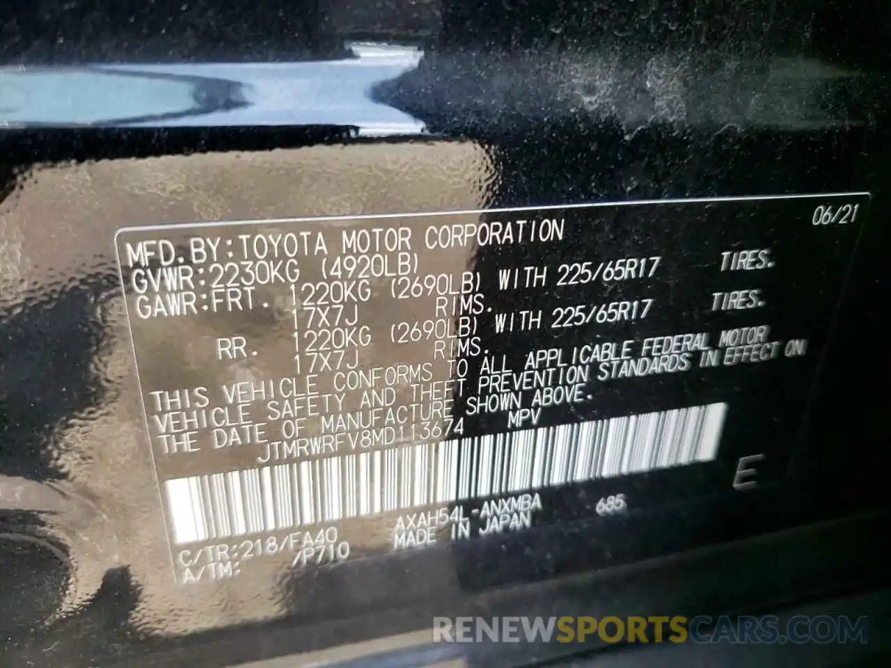 10 Фотография поврежденного автомобиля JTMRWRFV8MD113674 TOYOTA RAV4 2021