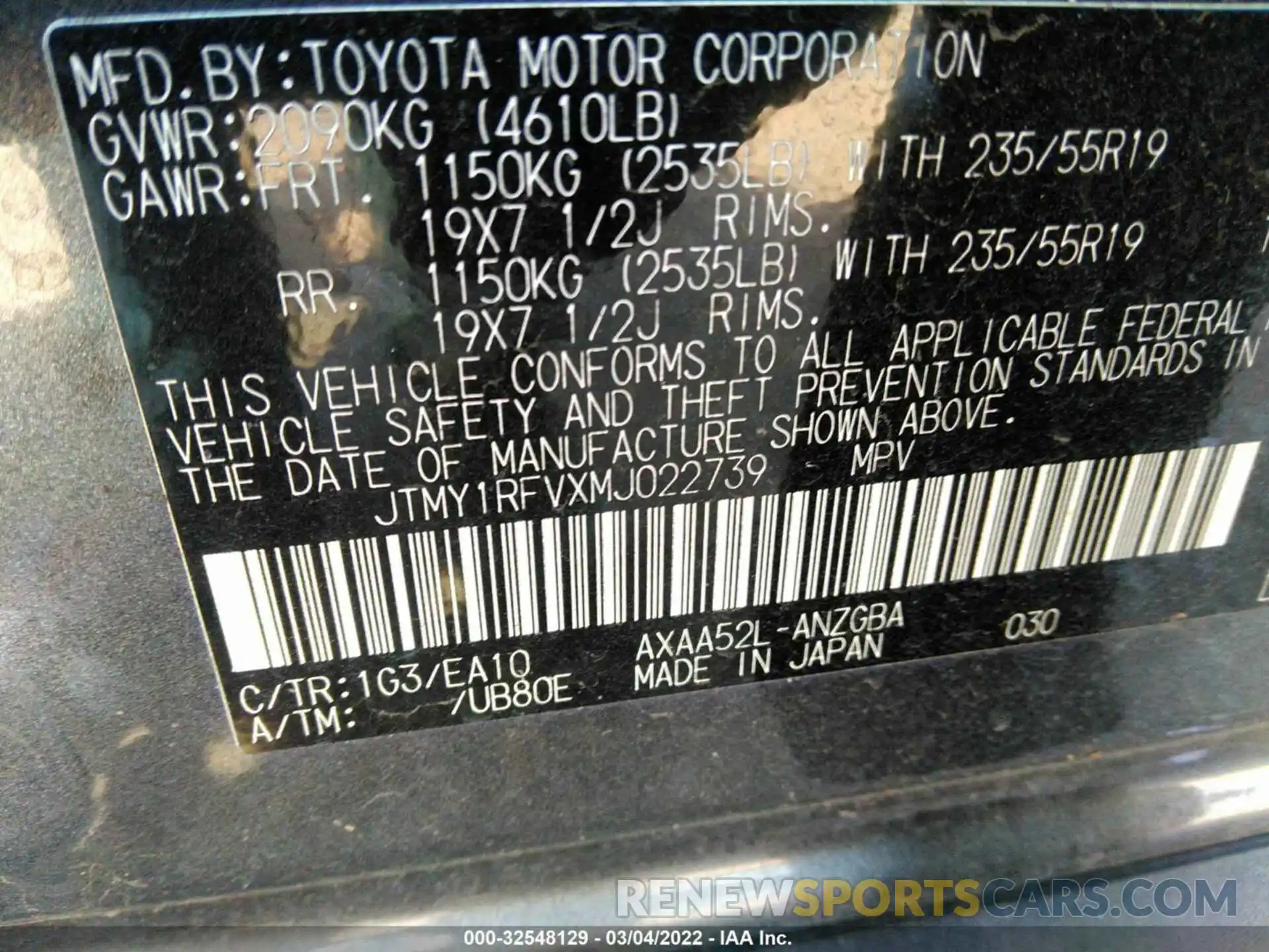 9 Фотография поврежденного автомобиля JTMY1RFVXMJ022739 TOYOTA RAV4 2021