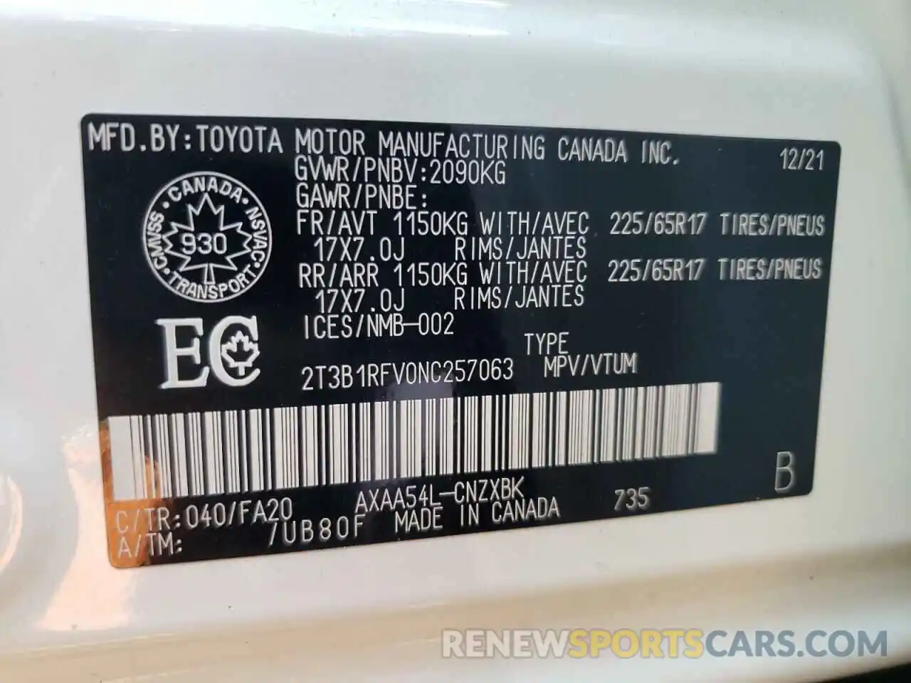 10 Фотография поврежденного автомобиля 2T3B1RFV0NC257063 TOYOTA RAV4 2022