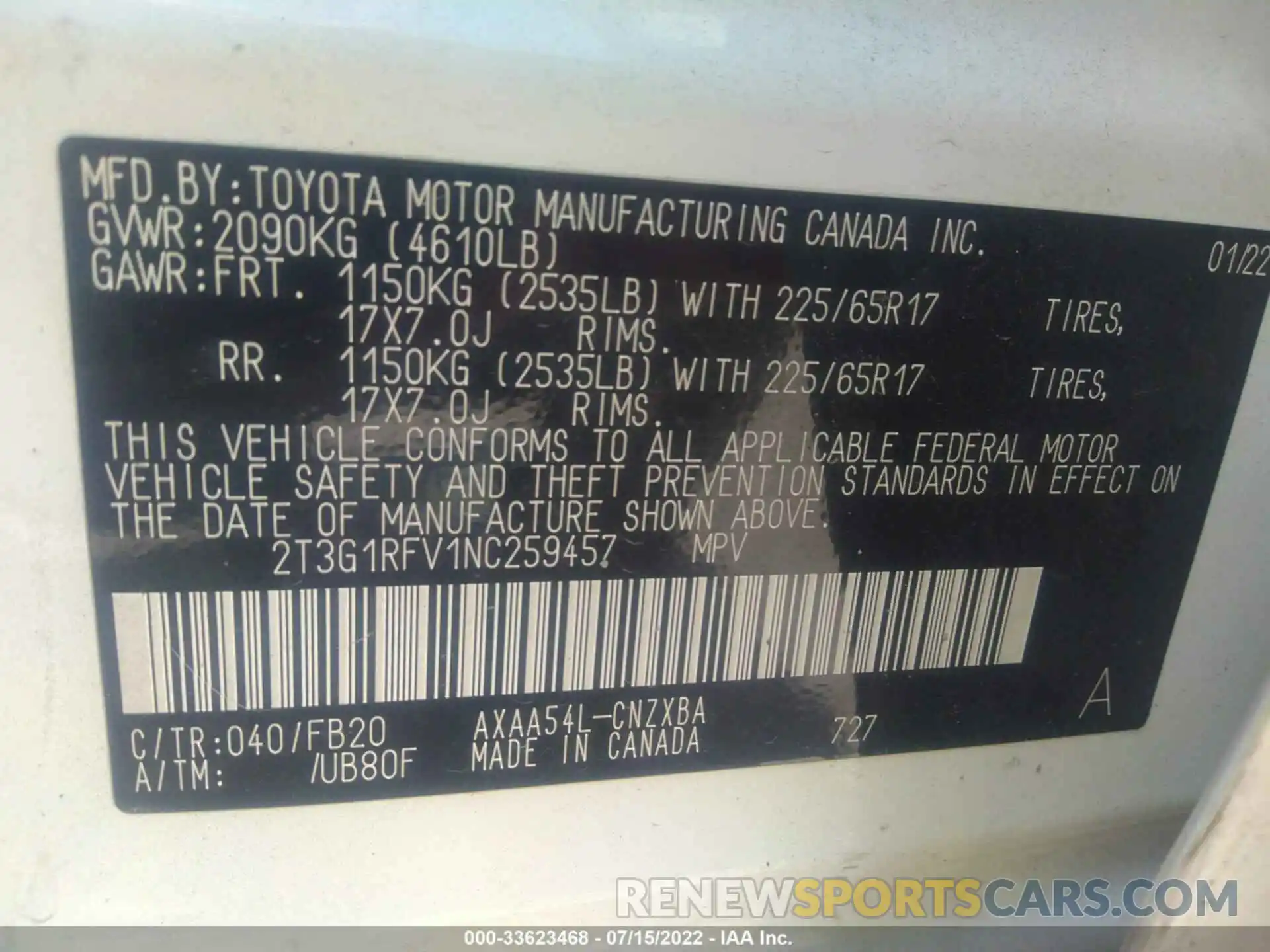 9 Фотография поврежденного автомобиля 2T3G1RFV1NC259457 TOYOTA RAV4 2022