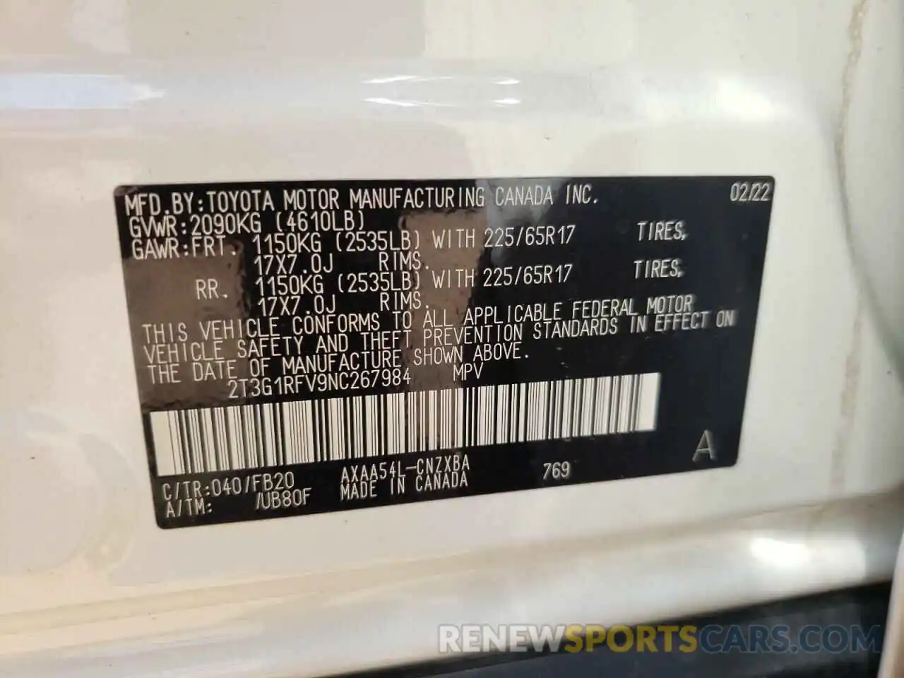 10 Фотография поврежденного автомобиля 2T3G1RFV9NC267984 TOYOTA RAV4 2022