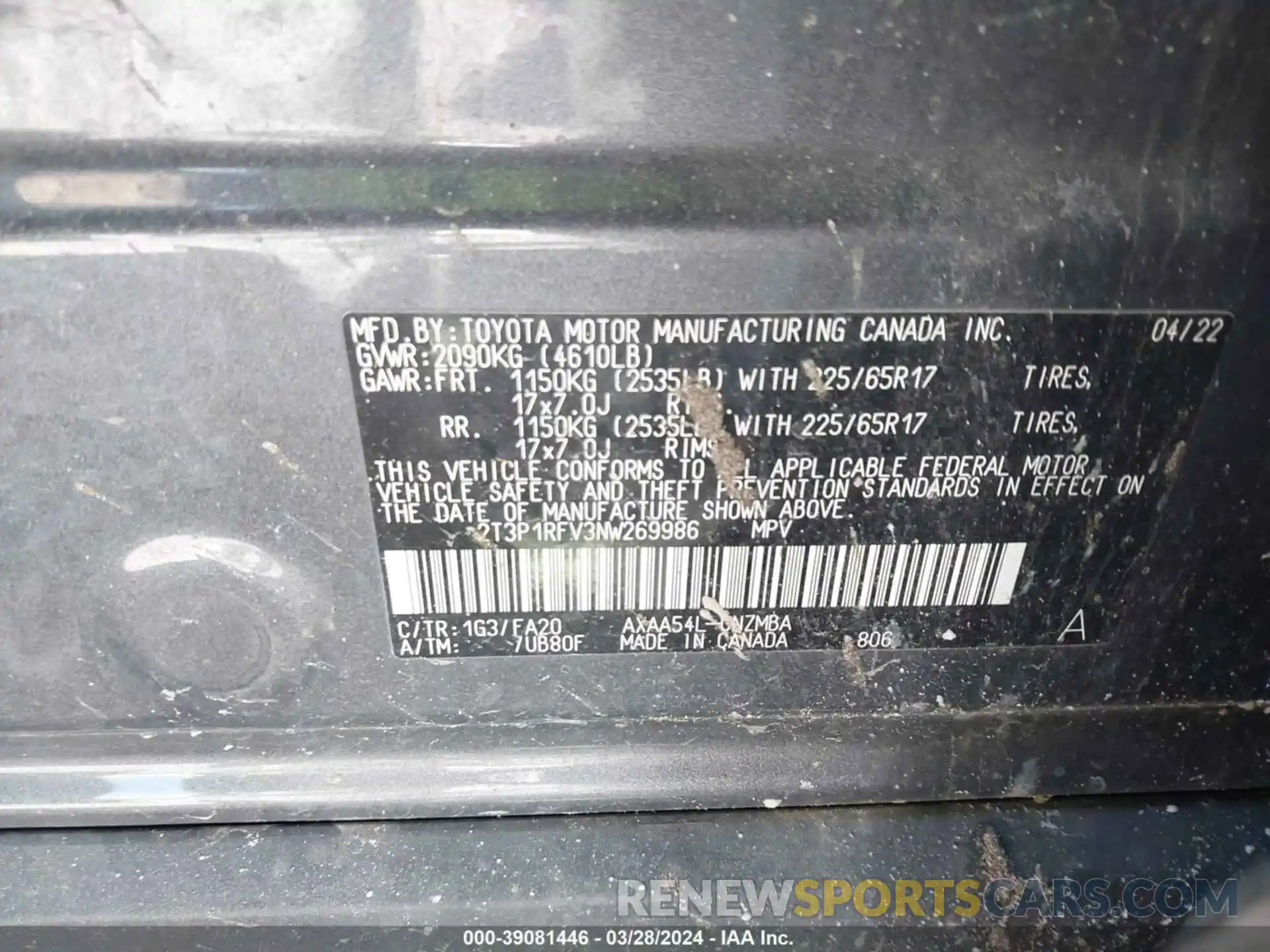 9 Фотография поврежденного автомобиля 2T3P1RFV3NW269986 TOYOTA RAV4 2022