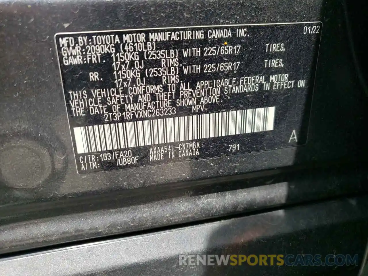 10 Фотография поврежденного автомобиля 2T3P1RFVXNC263233 TOYOTA RAV4 2022