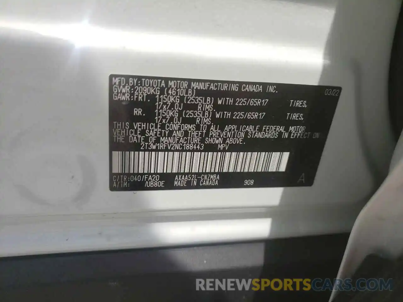 10 Фотография поврежденного автомобиля 2T3W1RFV2NC188443 TOYOTA RAV4 2022