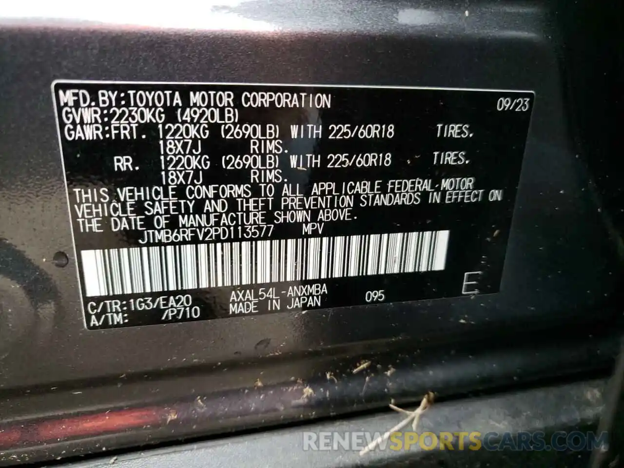 13 Фотография поврежденного автомобиля JTMB6RFV2PD113577 TOYOTA RAV4 2023