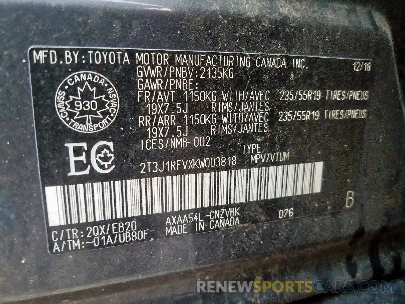 10 Фотография поврежденного автомобиля 2T3J1RFVXKW003818 TOYOTA RAV4 ADVEN 2019