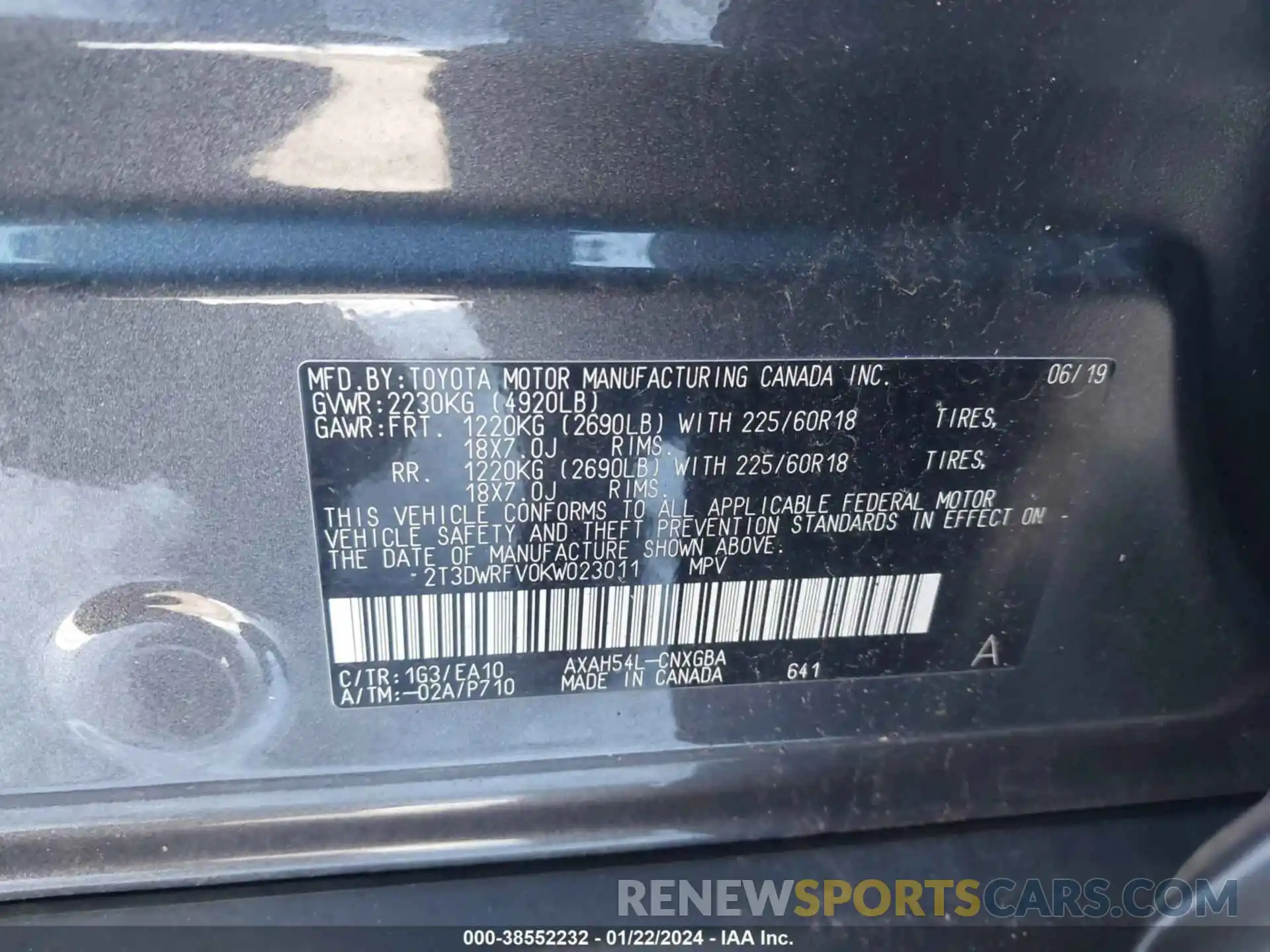 9 Photograph of a damaged car 2T3DWRFV0KW023011 TOYOTA RAV4 HYBRID 2019