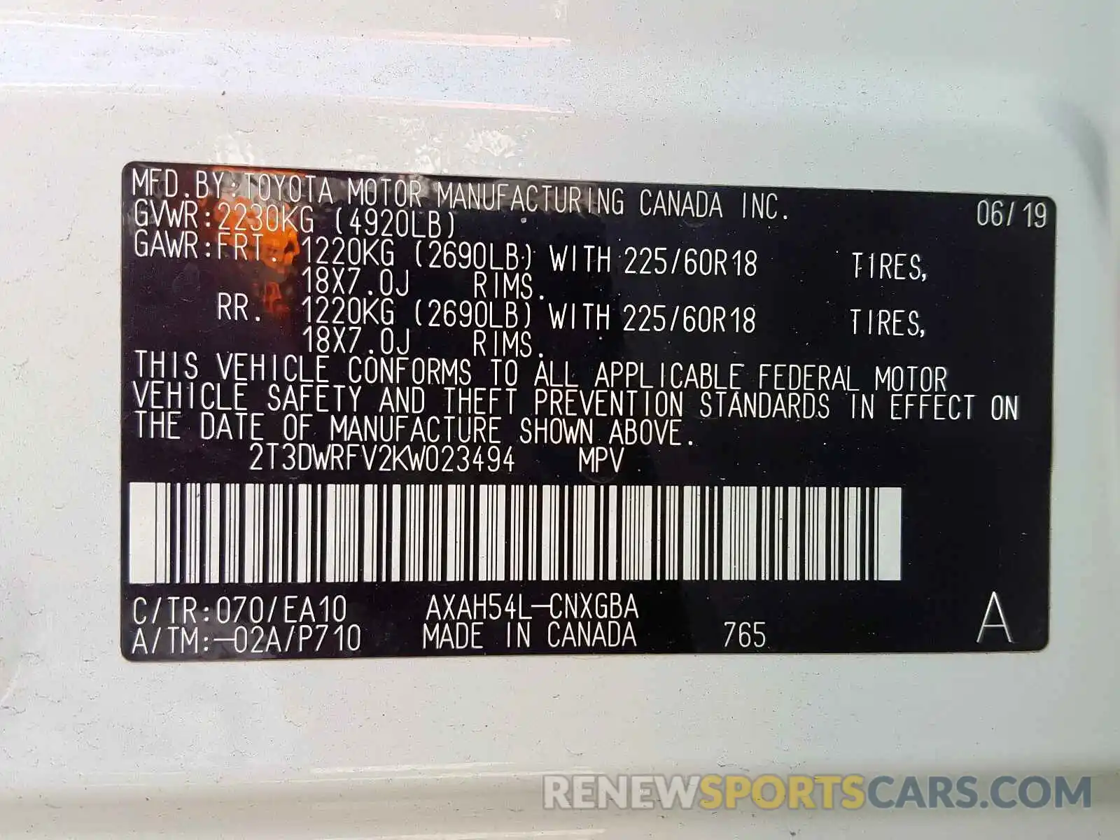 10 Photograph of a damaged car 2T3DWRFV2KW023494 TOYOTA RAV4 LIMIT 2019