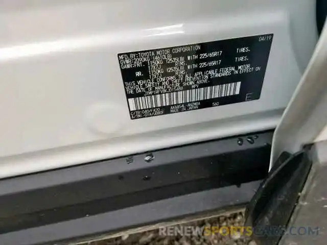 10 Photograph of a damaged car JTMP1RFV8KJ015488 TOYOTA RAV4 XLE 2019