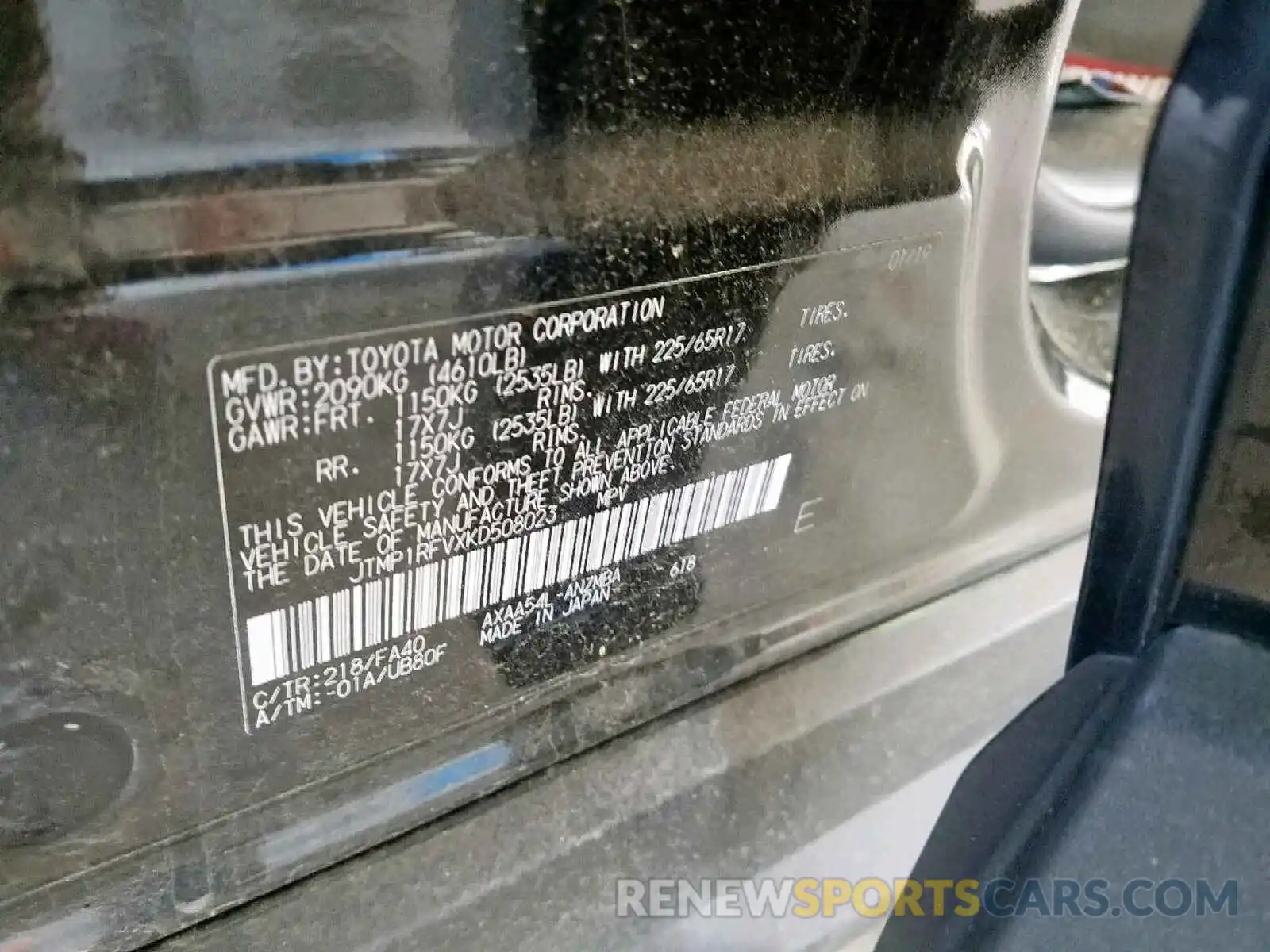 10 Photograph of a damaged car JTMP1RFVXKD508023 TOYOTA RAV4 XLE 2019