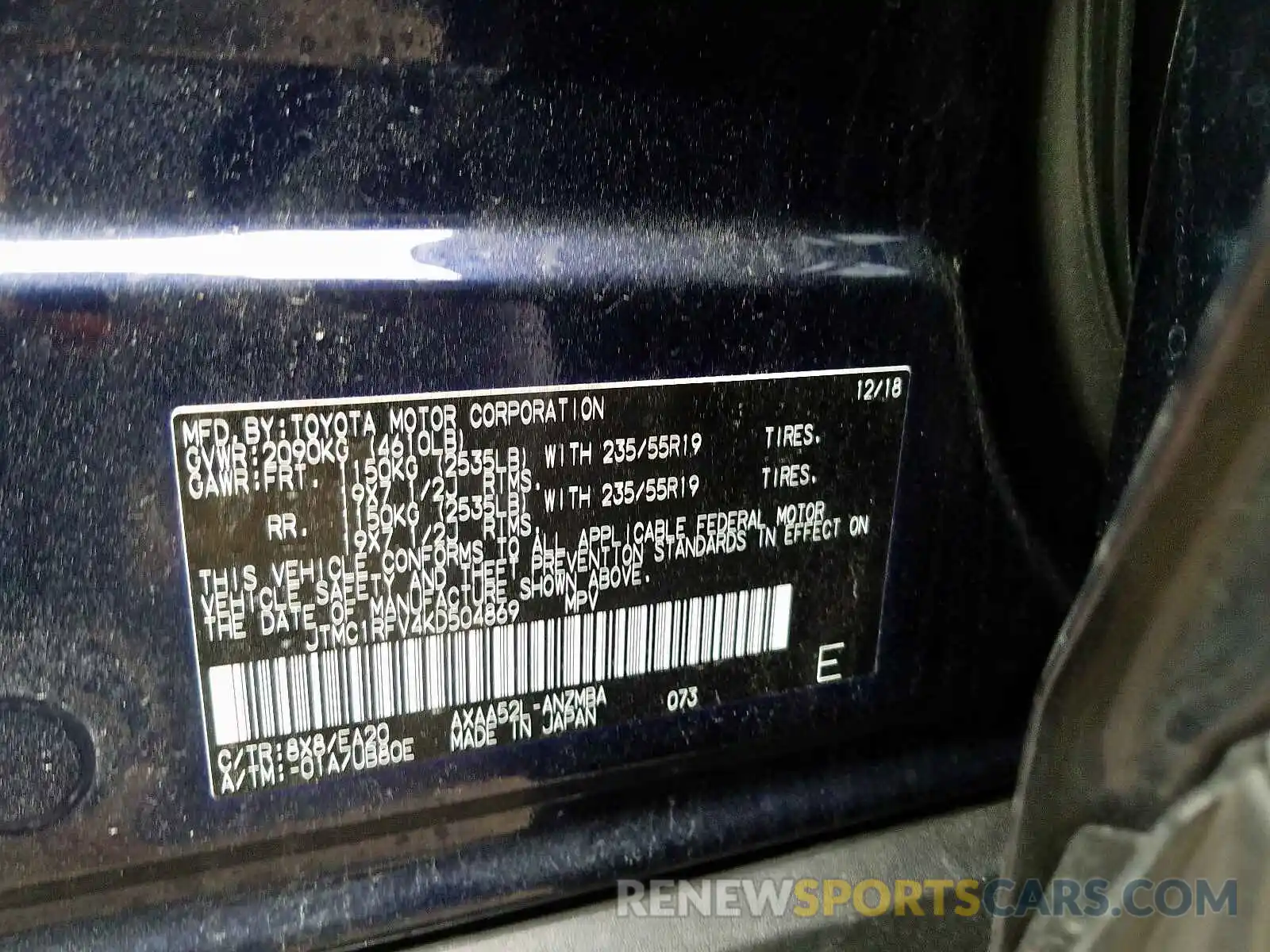 10 Photograph of a damaged car JTMC1RFV4KD504869 TOYOTA RAV4 XLE P 2019