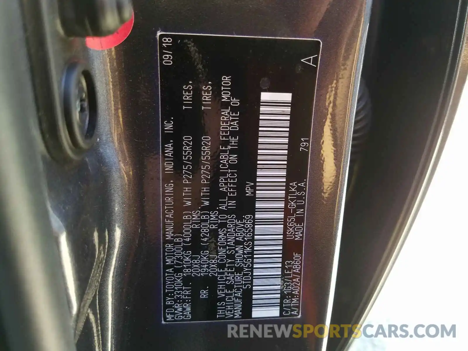 10 Photograph of a damaged car 5TDJY5G11KS165869 TOYOTA SEQUOIA 2019