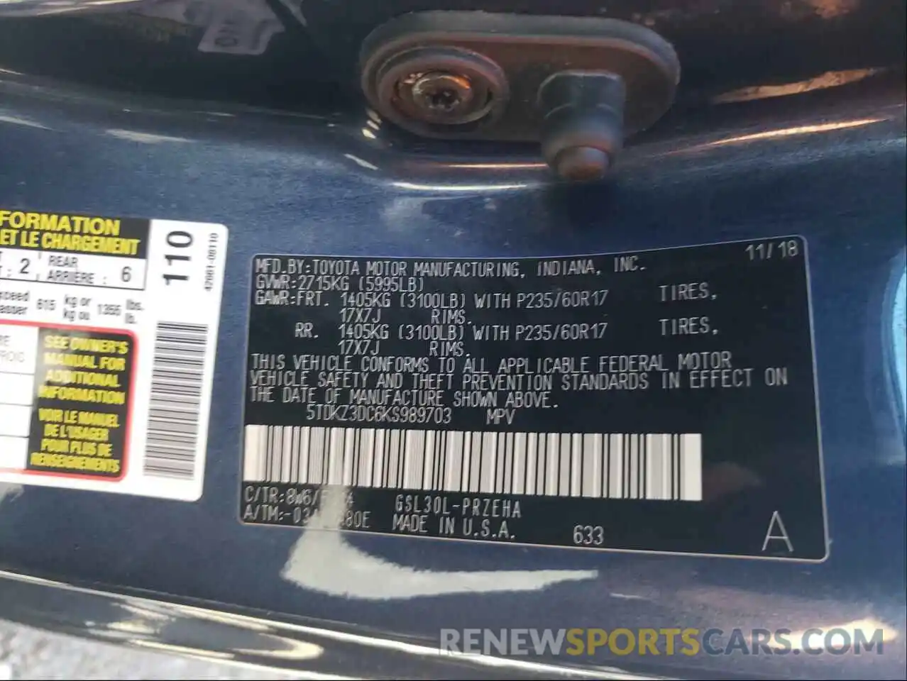 10 Photograph of a damaged car 5TDKZ3DC6KS989703 TOYOTA SIENNA 2019