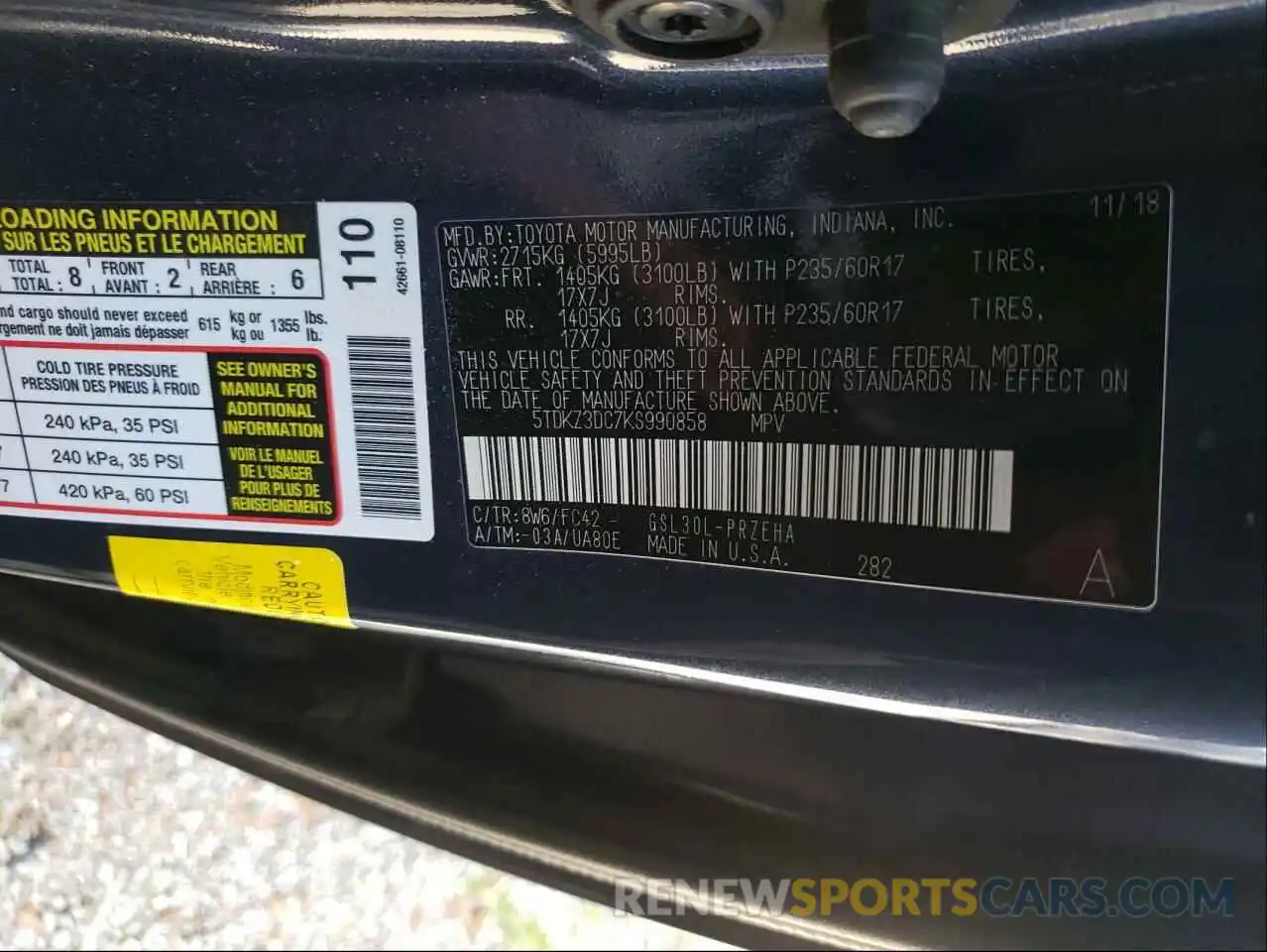 10 Photograph of a damaged car 5TDKZ3DC7KS990858 TOYOTA SIENNA 2019