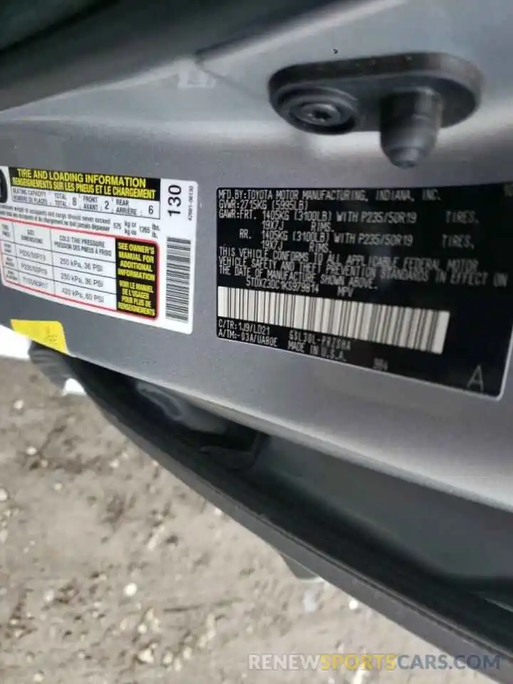 10 Photograph of a damaged car 5TDXZ3DC1KS979814 TOYOTA SIENNA 2019