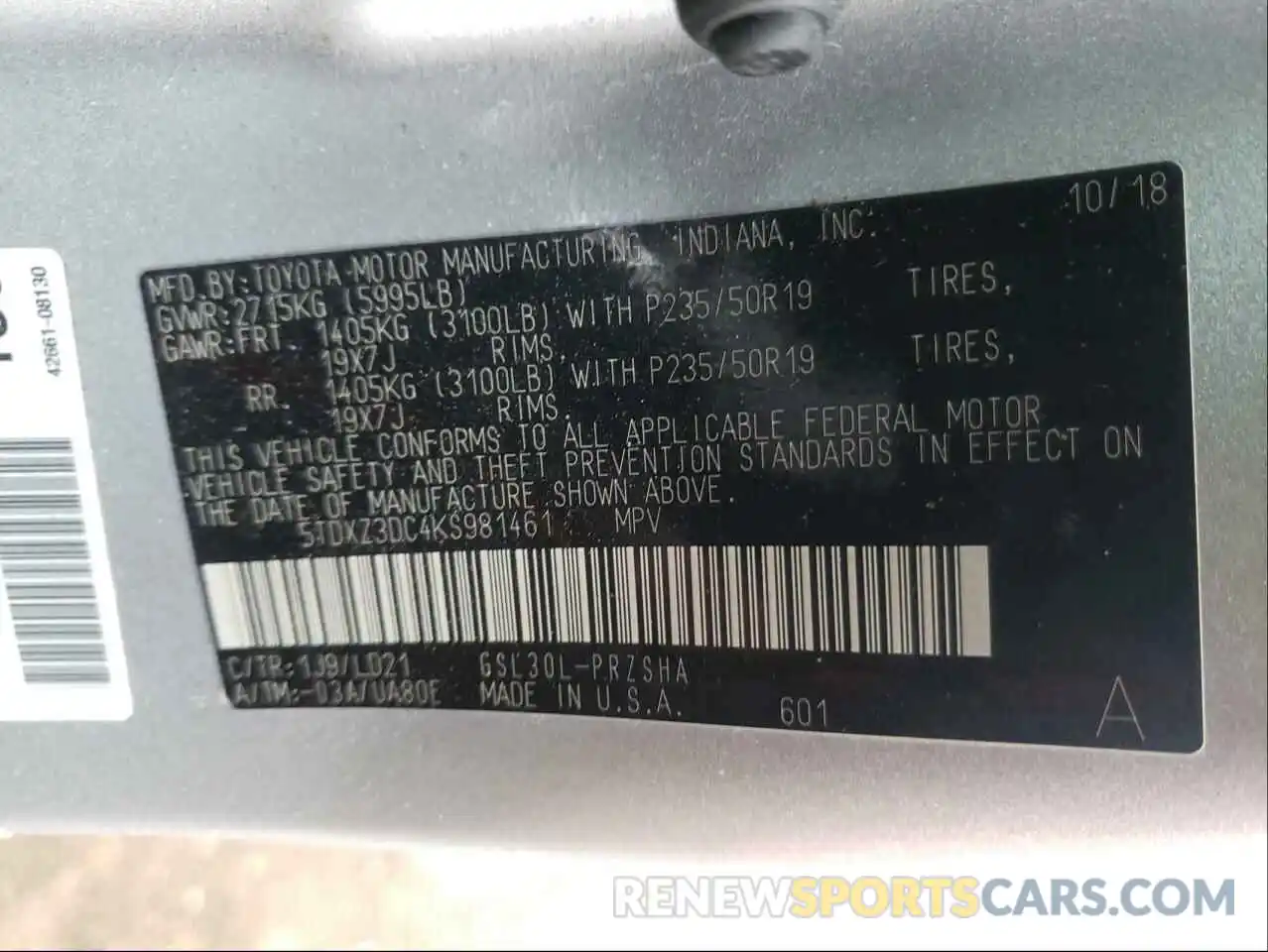 10 Photograph of a damaged car 5TDXZ3DC4KS981461 TOYOTA SIENNA 2019