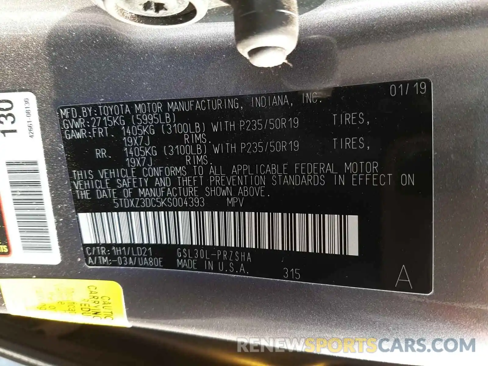 10 Photograph of a damaged car 5TDXZ3DC5KS004393 TOYOTA SIENNA 2019