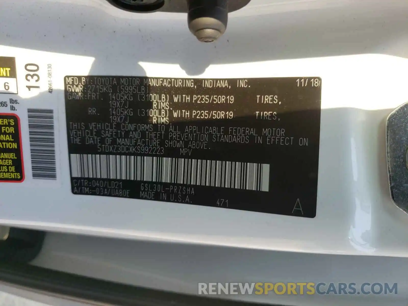 10 Photograph of a damaged car 5TDXZ3DCXKS992223 TOYOTA SIENNA 2019