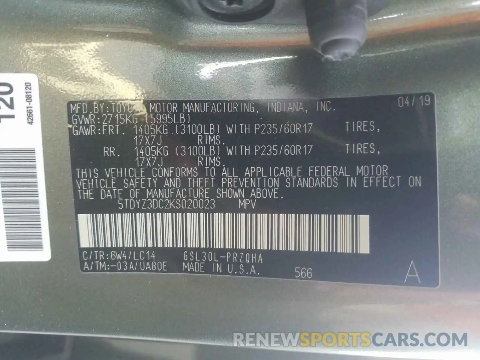 10 Photograph of a damaged car 5TDYZ3DC2KS020023 TOYOTA SIENNA 2019