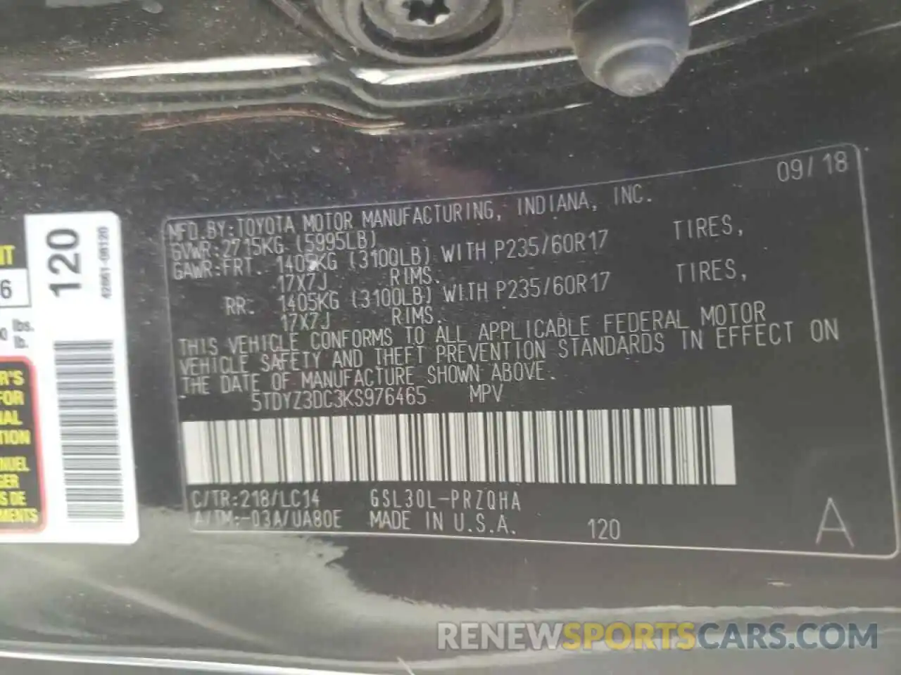 10 Photograph of a damaged car 5TDYZ3DC3KS976465 TOYOTA SIENNA 2019