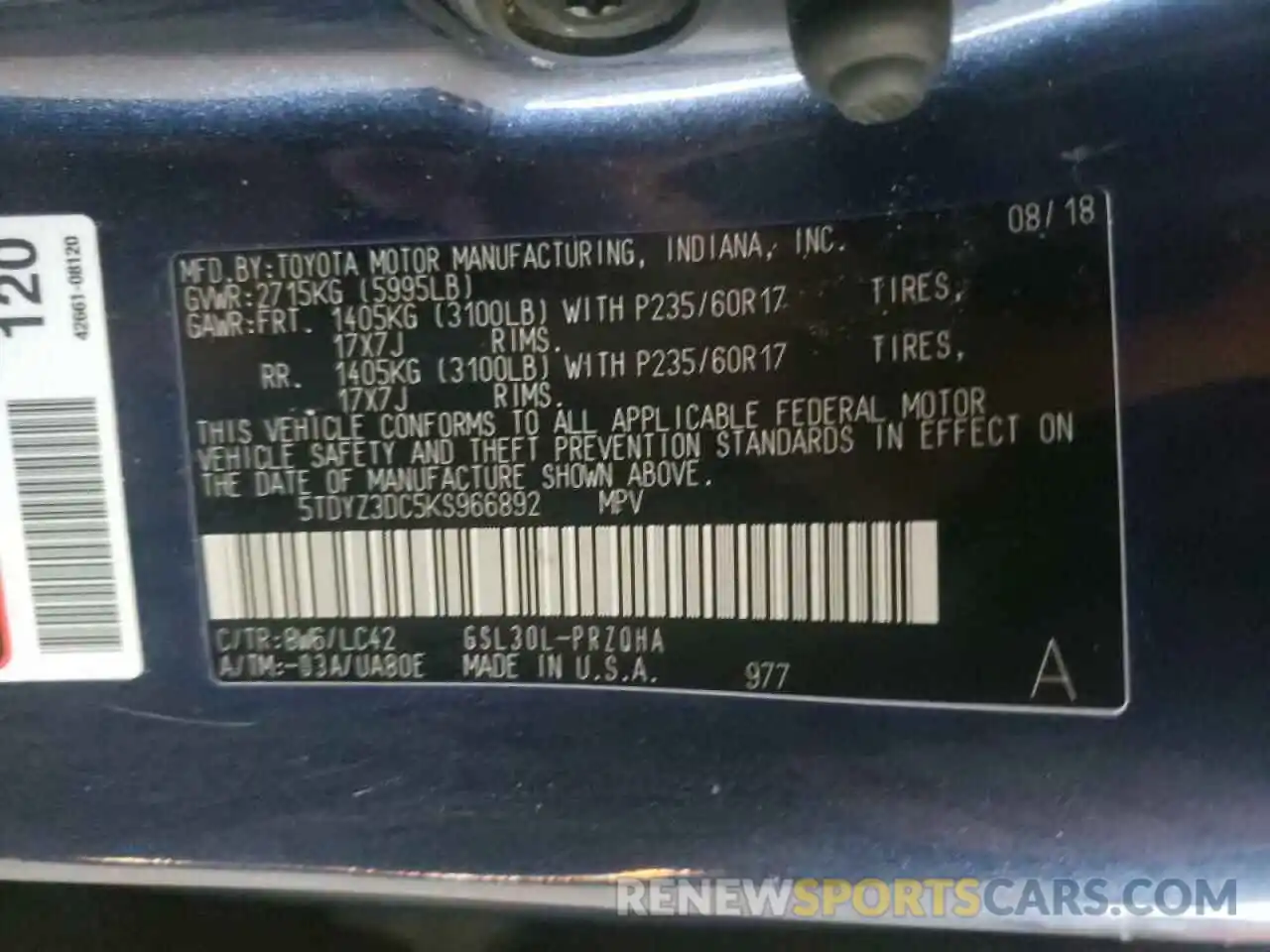 10 Photograph of a damaged car 5TDYZ3DC5KS966892 TOYOTA SIENNA 2019