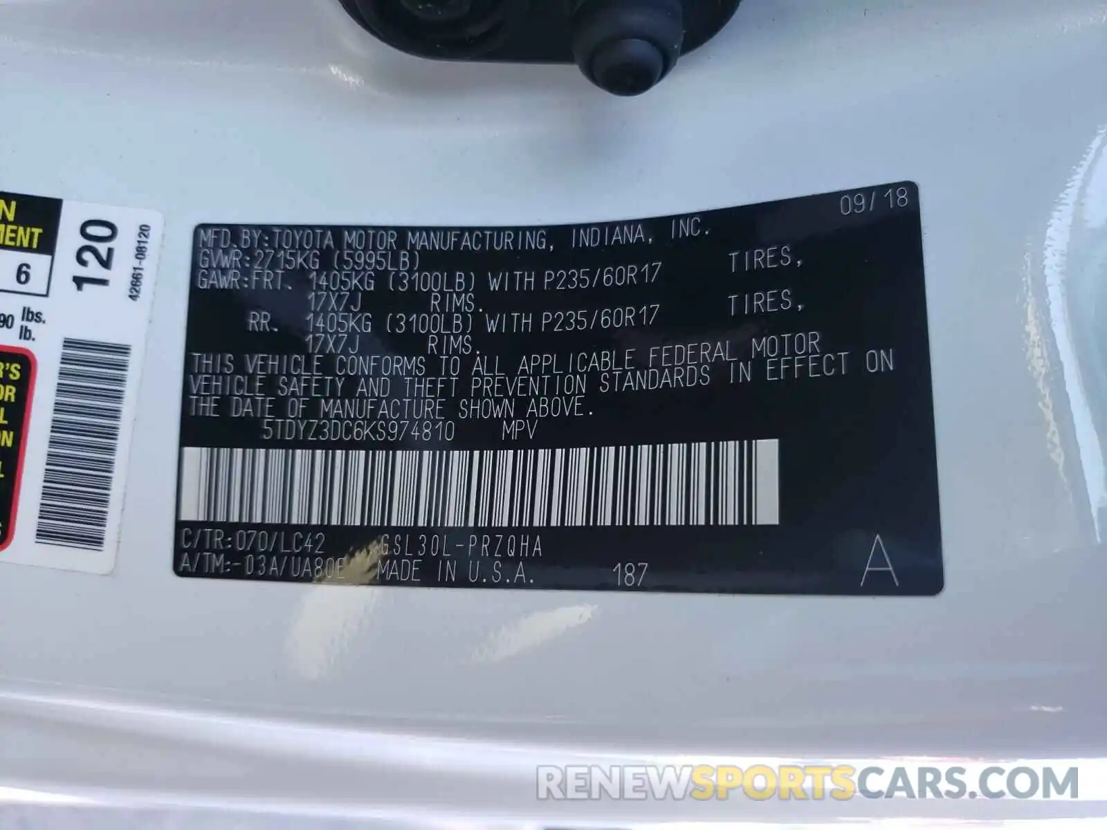 10 Photograph of a damaged car 5TDYZ3DC6KS974810 TOYOTA SIENNA 2019