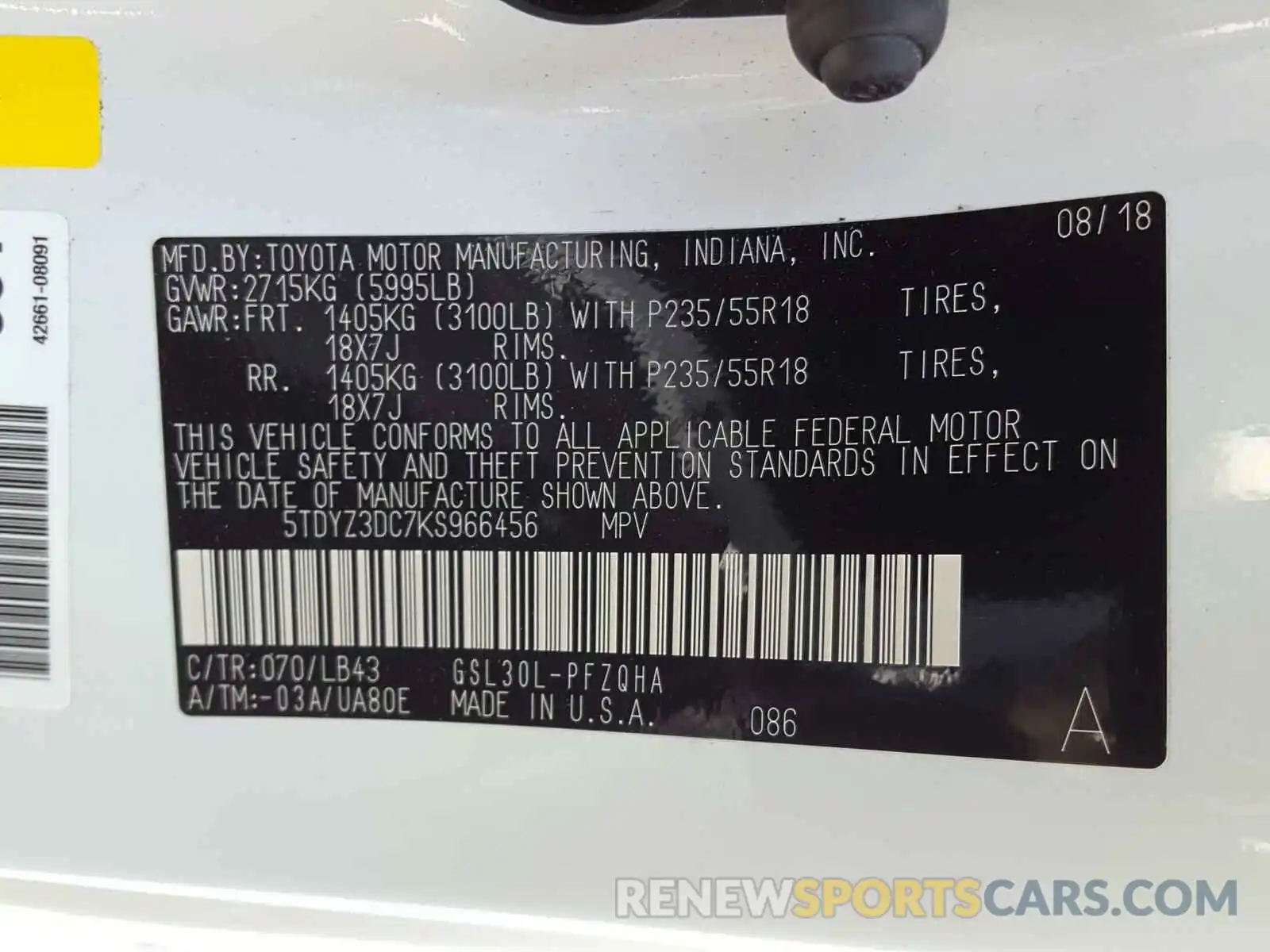 10 Photograph of a damaged car 5TDYZ3DC7KS966456 TOYOTA SIENNA 2019