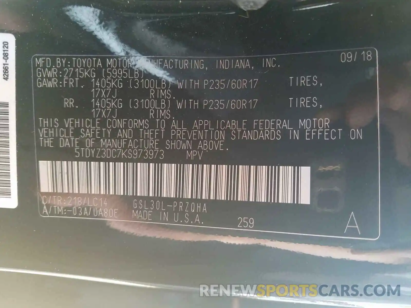 10 Photograph of a damaged car 5TDYZ3DC7KS973973 TOYOTA SIENNA 2019