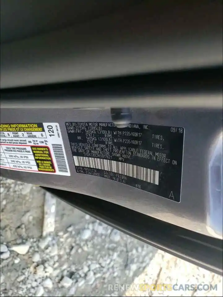 10 Photograph of a damaged car 5TDYZ3DC7KS977621 TOYOTA SIENNA 2019