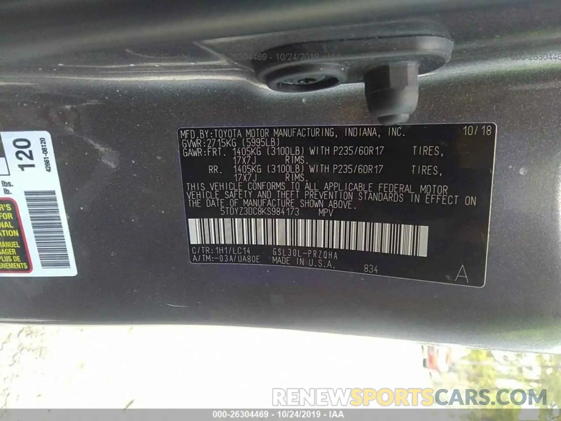 9 Photograph of a damaged car 5TDYZ3DC8KS984173 TOYOTA SIENNA 2019