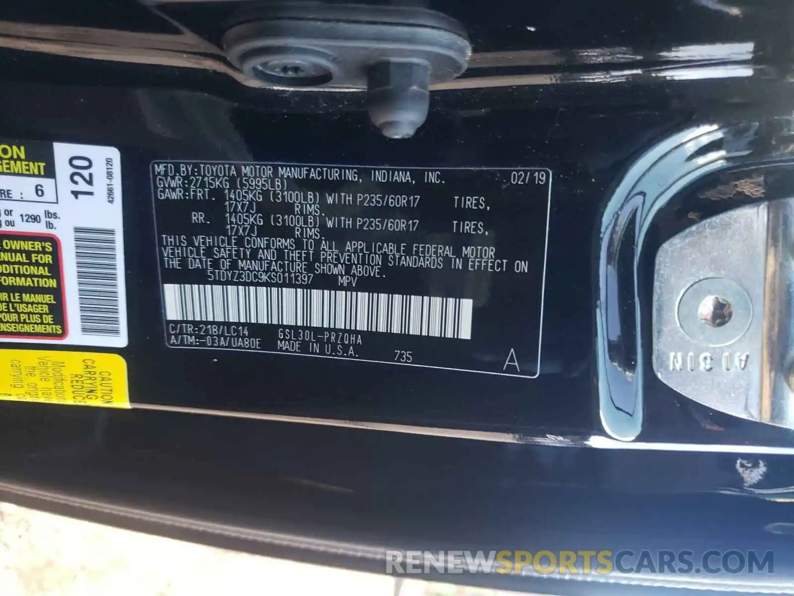 10 Photograph of a damaged car 5TDYZ3DC9KS011397 TOYOTA SIENNA 2019