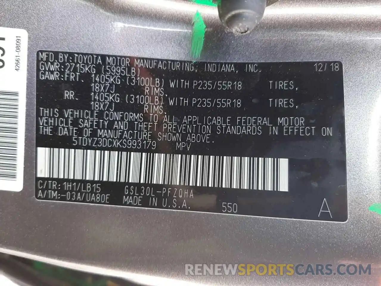 10 Photograph of a damaged car 5TDYZ3DCXKS993179 TOYOTA SIENNA 2019