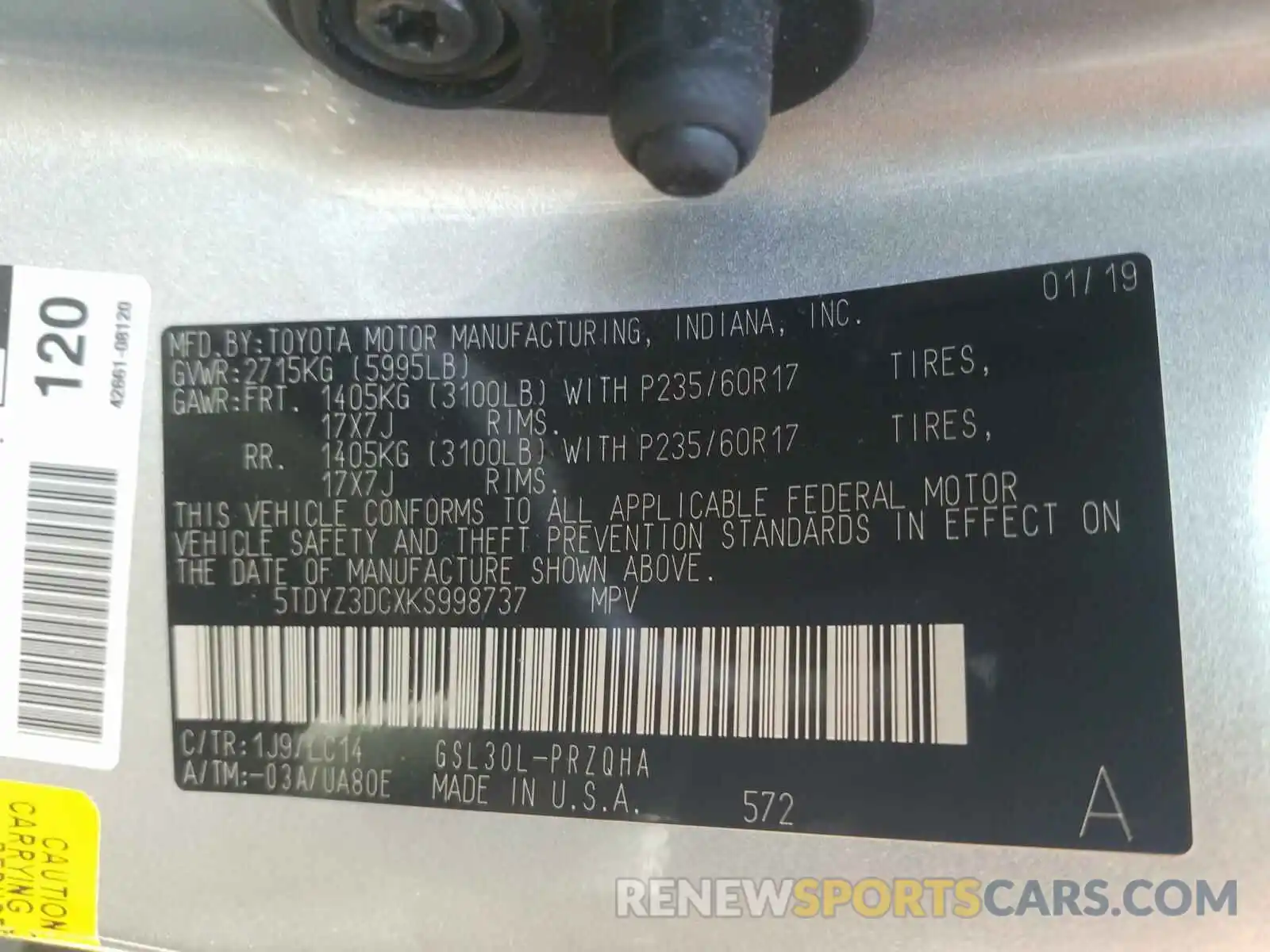 10 Photograph of a damaged car 5TDYZ3DCXKS998737 TOYOTA SIENNA 2019