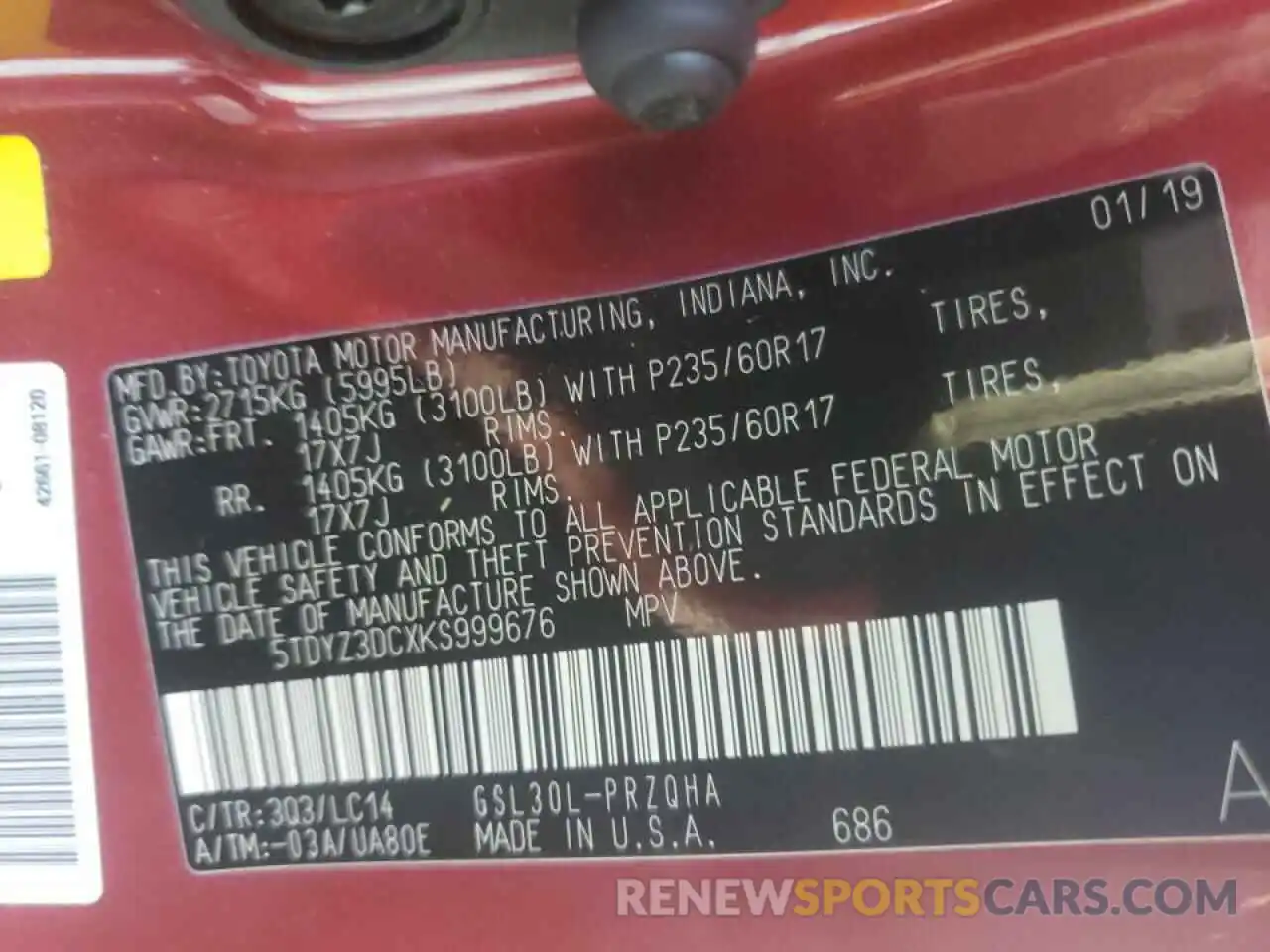 10 Photograph of a damaged car 5TDYZ3DCXKS999676 TOYOTA SIENNA 2019