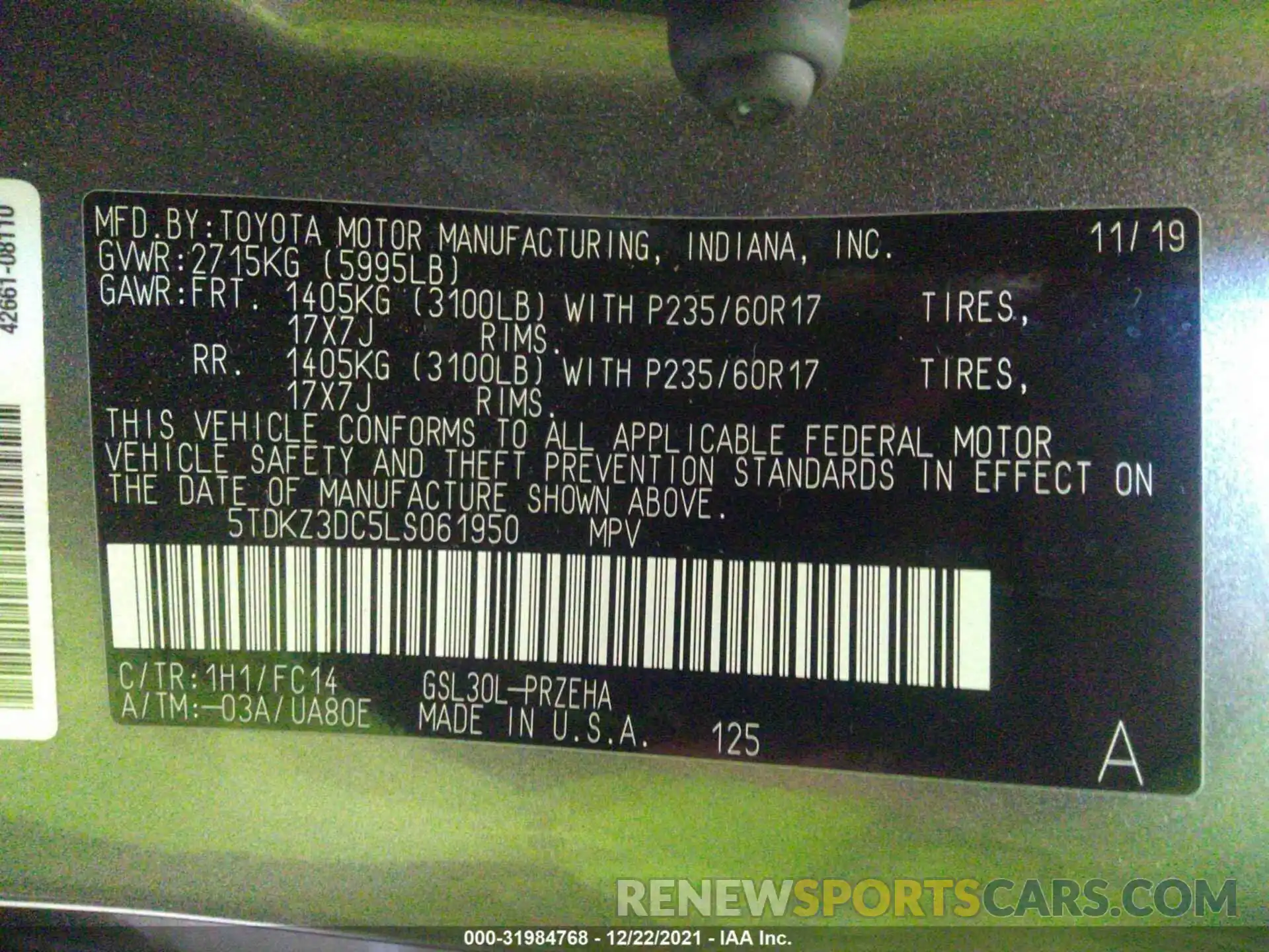 9 Photograph of a damaged car 5TDKZ3DC5LS061950 TOYOTA SIENNA 2020