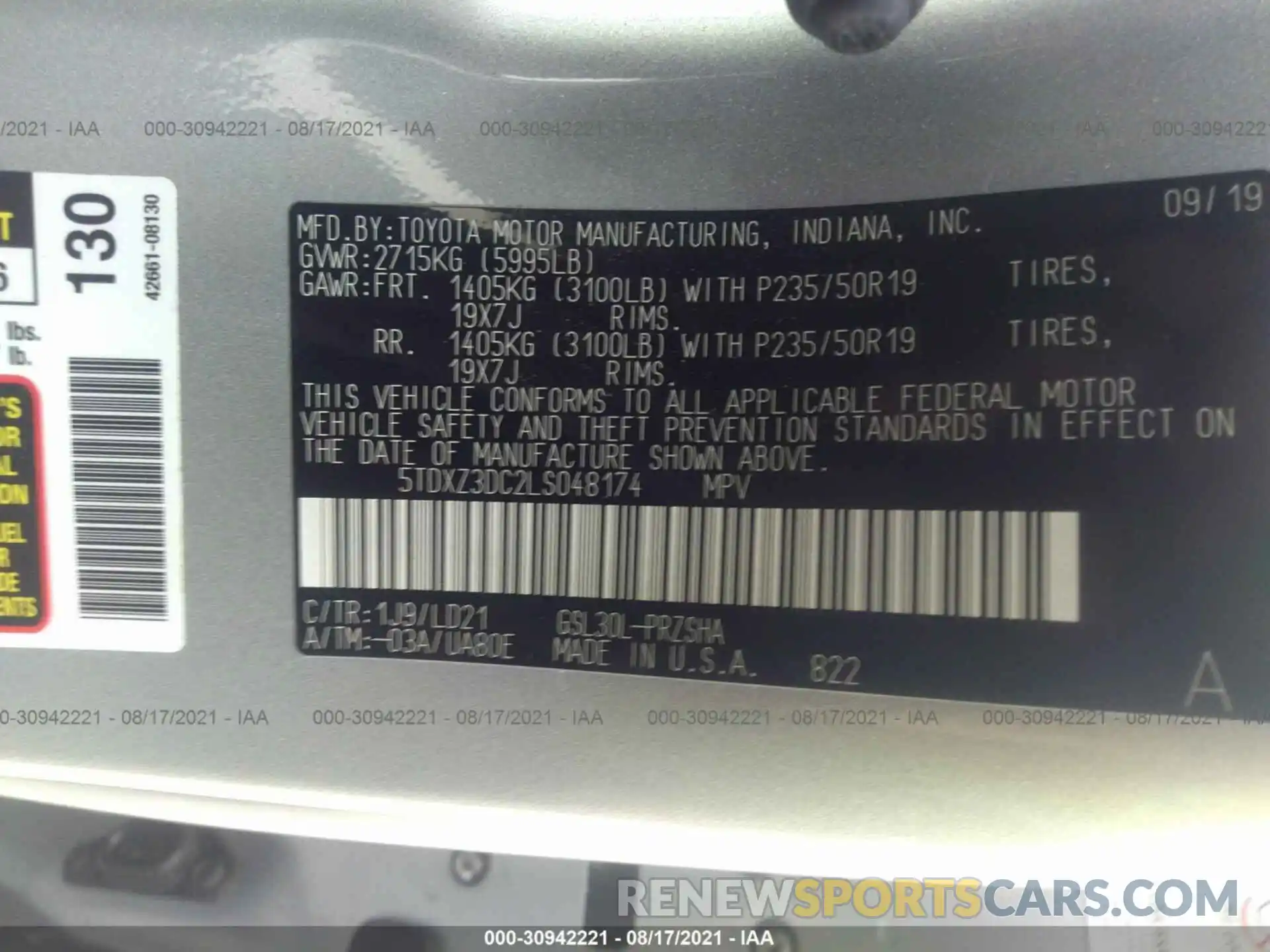 9 Фотография поврежденного автомобиля 5TDXZ3DC2LS048174 TOYOTA SIENNA 2020