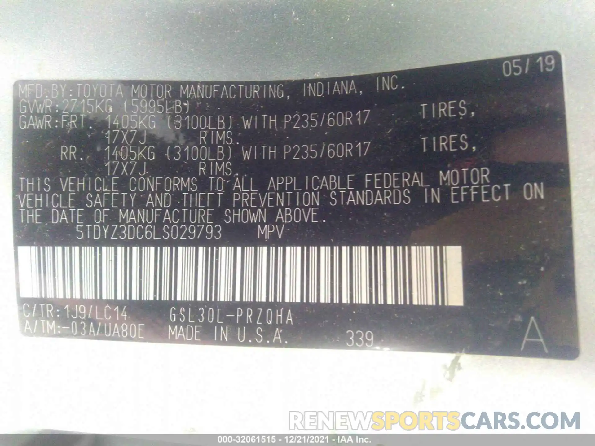 9 Фотография поврежденного автомобиля 5TDYZ3DC6LS029793 TOYOTA SIENNA 2020