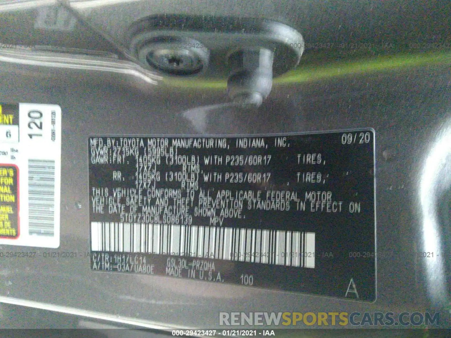 9 Photograph of a damaged car 5TDYZ3DC8LS086139 TOYOTA SIENNA 2020