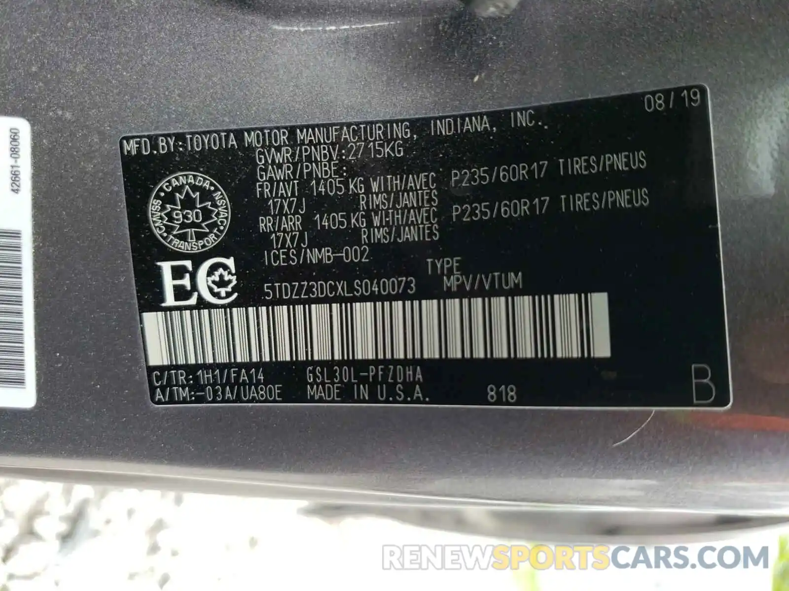 10 Фотография поврежденного автомобиля 5TDZZ3DCXLS040073 TOYOTA SIENNA 2020