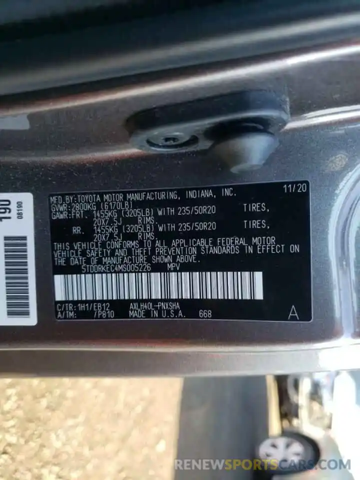 10 Фотография поврежденного автомобиля 5TDDRKEC4MS005226 TOYOTA SIENNA 2021