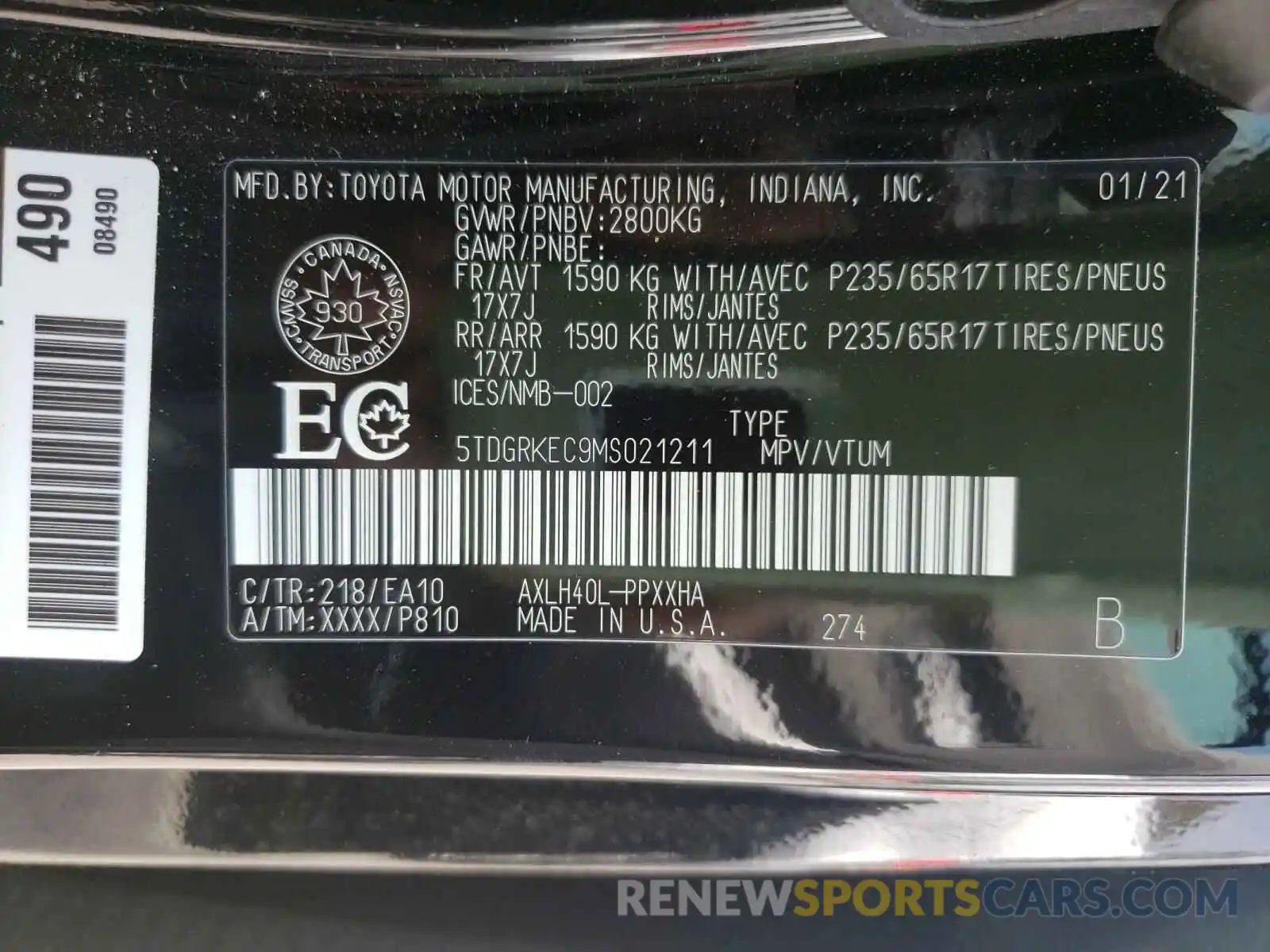 10 Фотография поврежденного автомобиля 5TDGRKEC9MS021211 TOYOTA SIENNA 2021