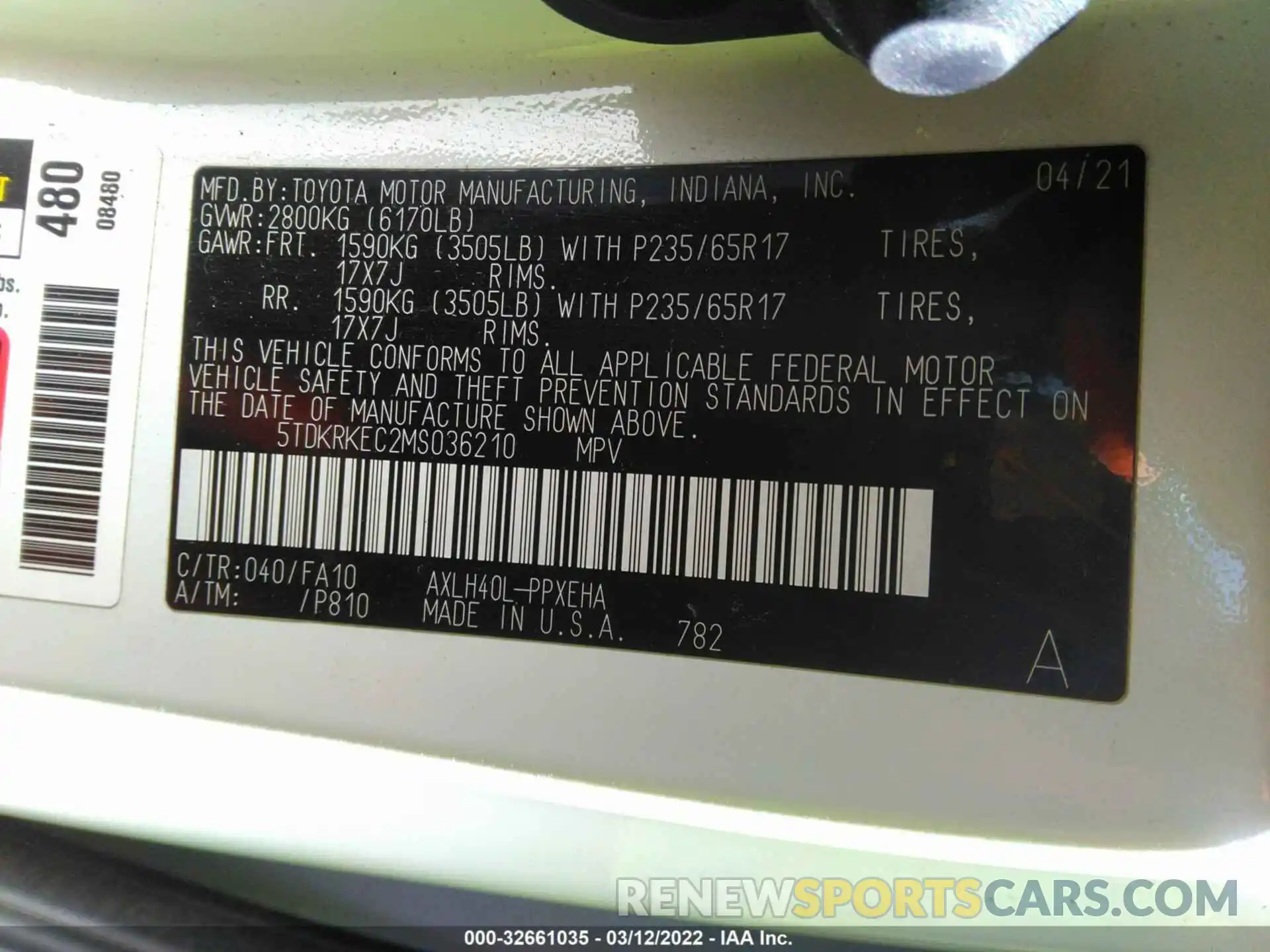 9 Фотография поврежденного автомобиля 5TDKRKEC2MS036210 TOYOTA SIENNA 2021