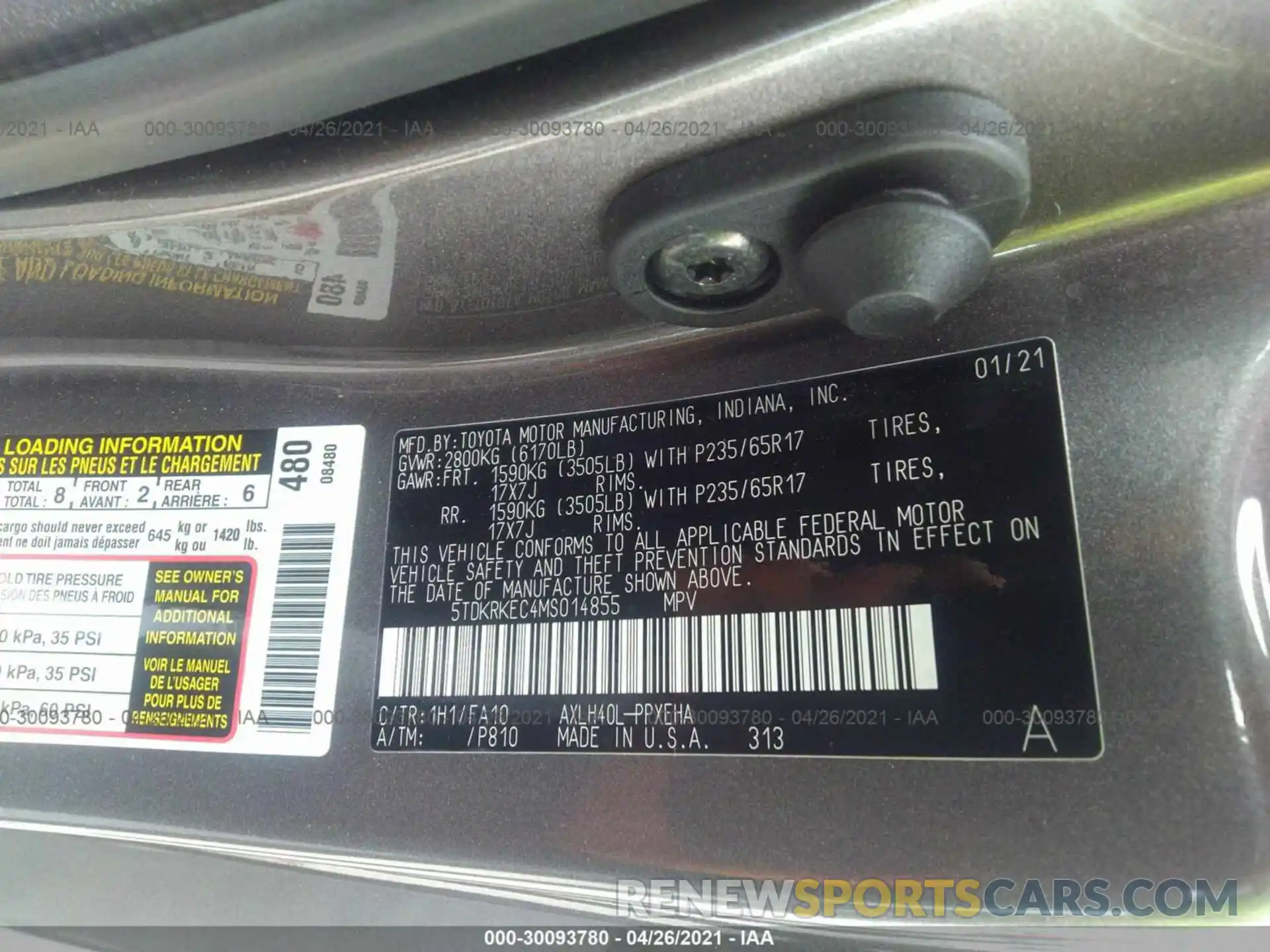 9 Фотография поврежденного автомобиля 5TDKRKEC4MS014855 TOYOTA SIENNA 2021