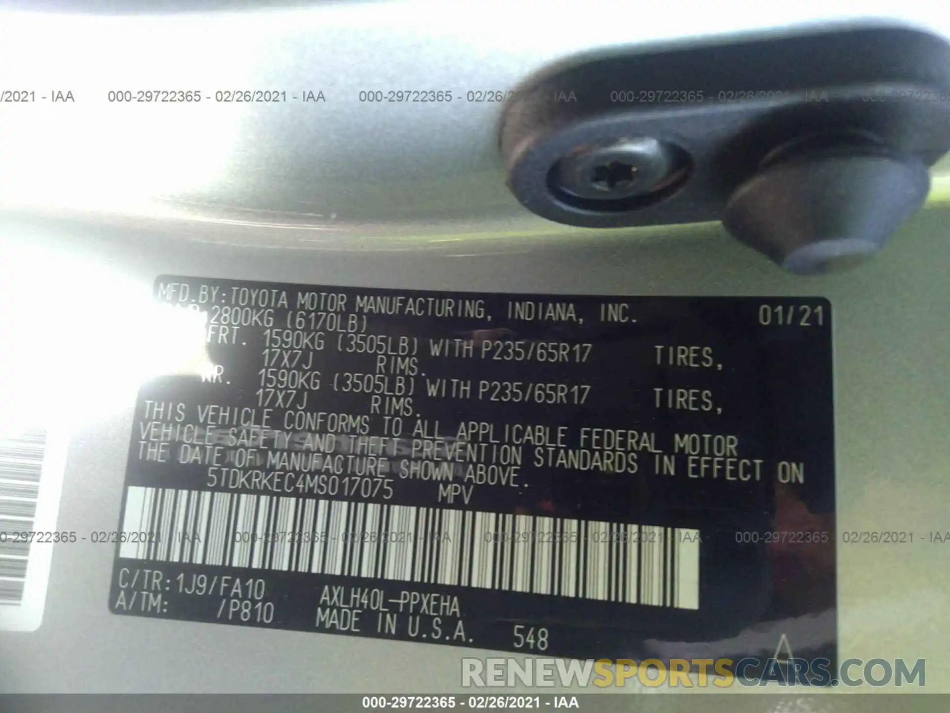 9 Фотография поврежденного автомобиля 5TDKRKEC4MS017075 TOYOTA SIENNA 2021