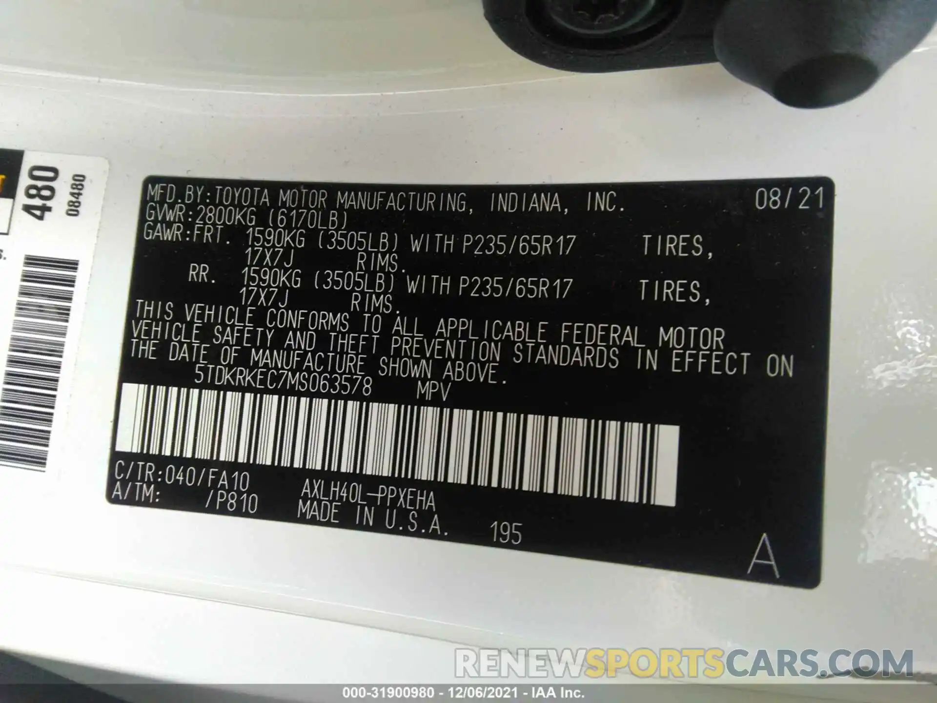 9 Фотография поврежденного автомобиля 5TDKRKEC7MS063578 TOYOTA SIENNA 2021