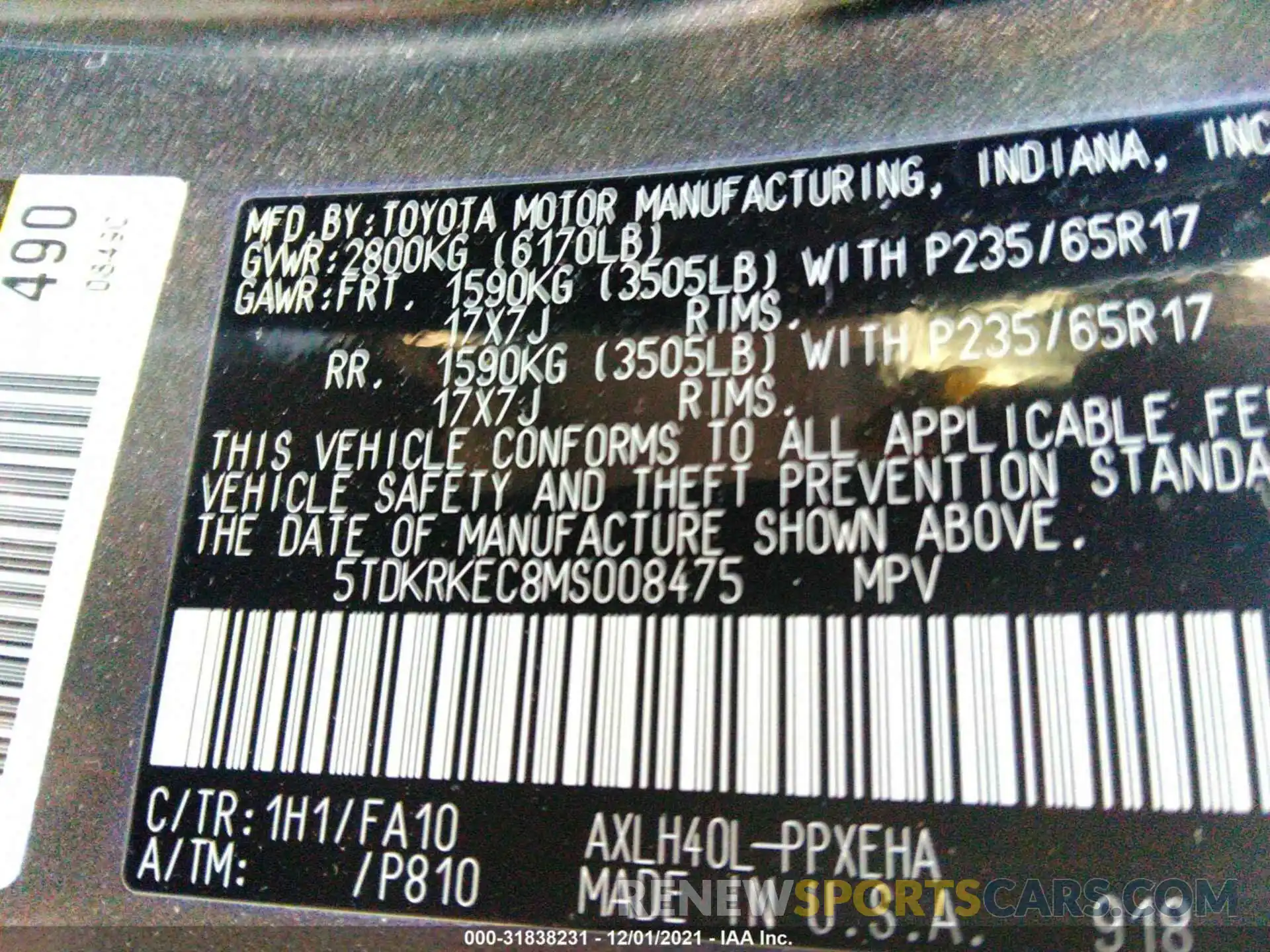 9 Фотография поврежденного автомобиля 5TDKRKEC8MS008475 TOYOTA SIENNA 2021