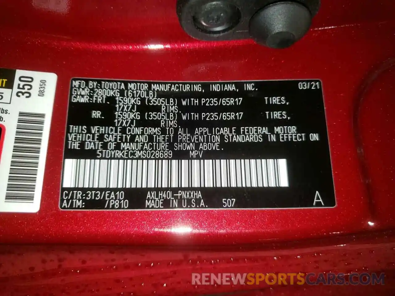 10 Фотография поврежденного автомобиля 5TDYRKEC3MS028689 TOYOTA SIENNA 2021